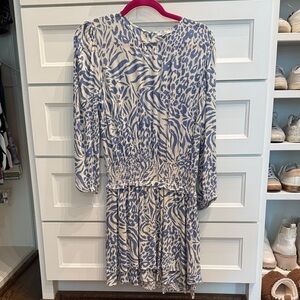 Rails Blue and Cream Animal-Print Long Sleeve Dress